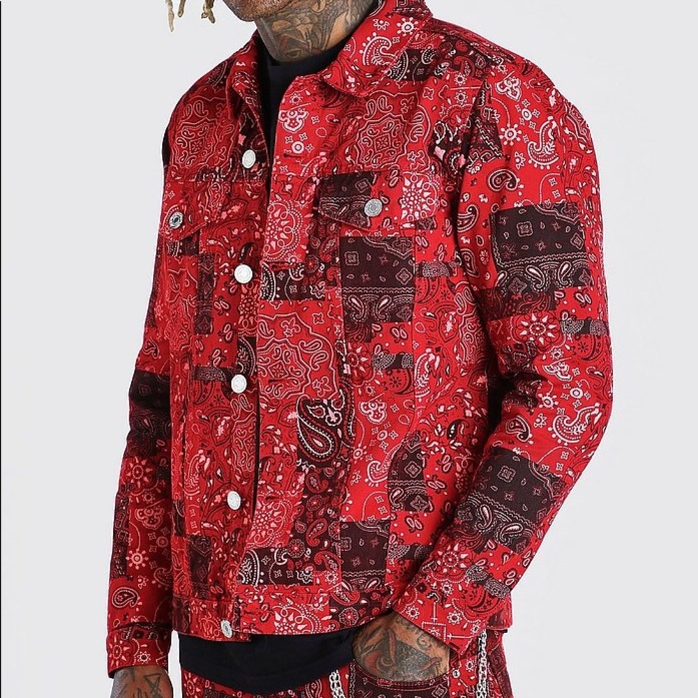 Red Bandana Denim Jacket